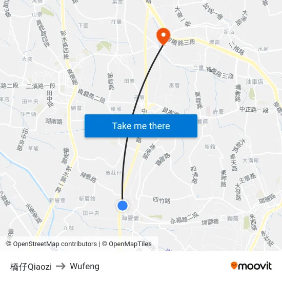 橋仔Qiaozi to Wufeng map
