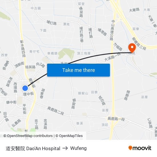 道安醫院 Dao'An Hospital to Wufeng map