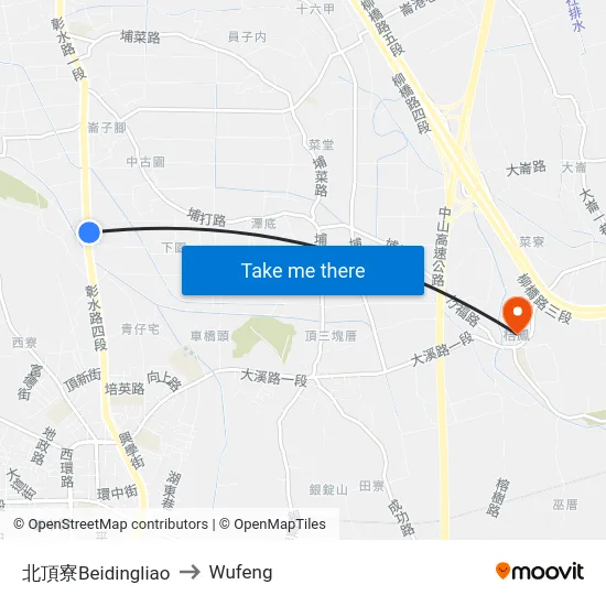 北頂寮Beidingliao to Wufeng map