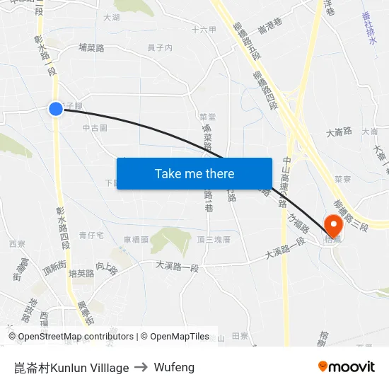 崑崙村Kunlun Villlage to Wufeng map