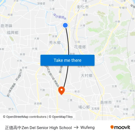 Zen Del Senior High School to Wufeng map