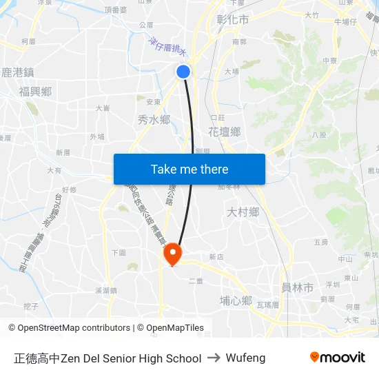 Zen Del Senior High School to Wufeng map