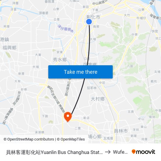 員林客運彰化站Yuanlin Bus Changhua Station to Wufeng map