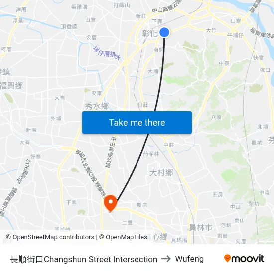 Changshun Street Intersection to Wufeng map