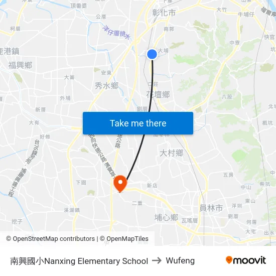 Nanxing Elementary School to Wufeng map