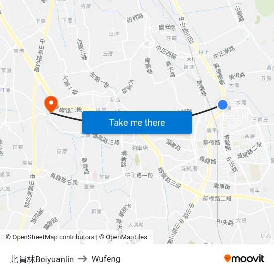 North Yuanlin to Wufeng map