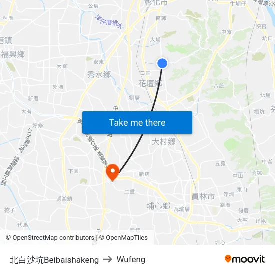 Beibaishakeng to Wufeng map