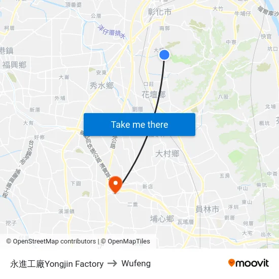 Yongjin Factory to Wufeng map
