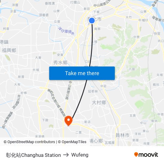 彰化站Changhua Station to Wufeng map