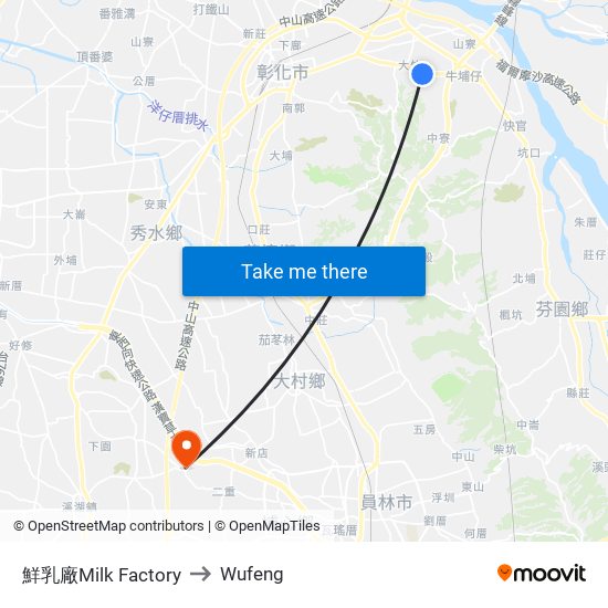 鮮乳廠Milk Factory to Wufeng map