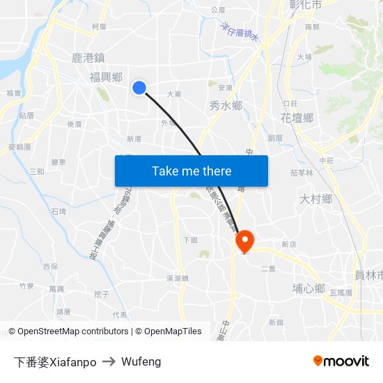 下番婆Xiafanpo to Wufeng map