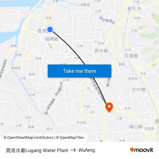 鹿港水廠Lugang Water Plant to Wufeng map