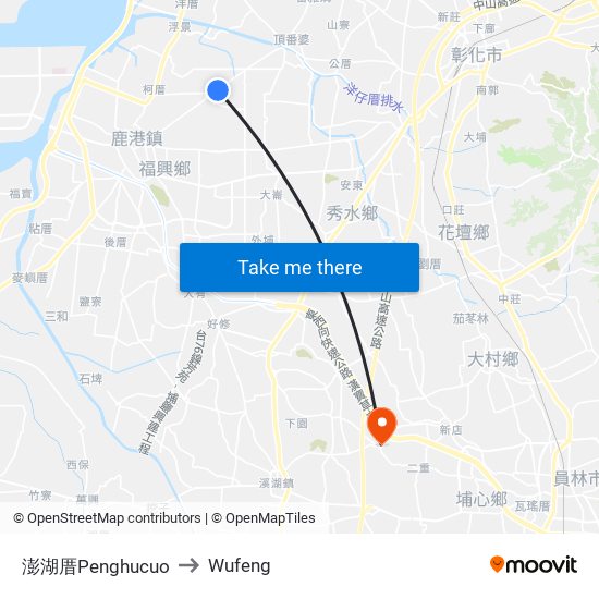 澎湖厝Penghucuo to Wufeng map