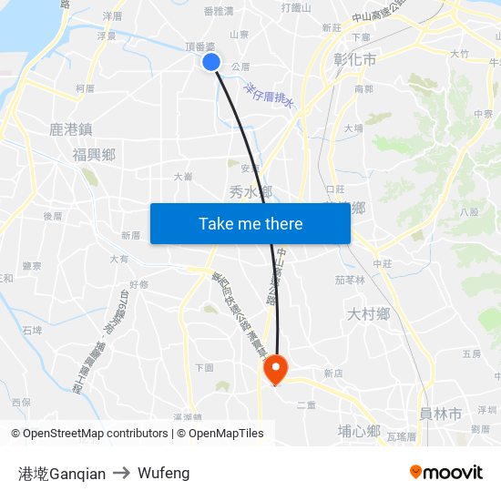 港墘Ganqian to Wufeng map
