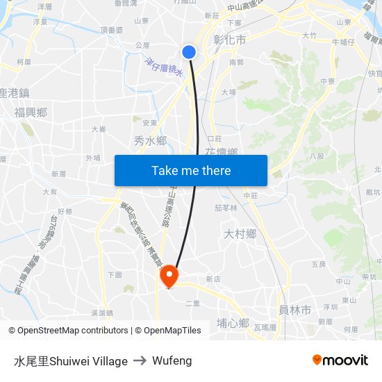 水尾里Shuiwei Village to Wufeng map