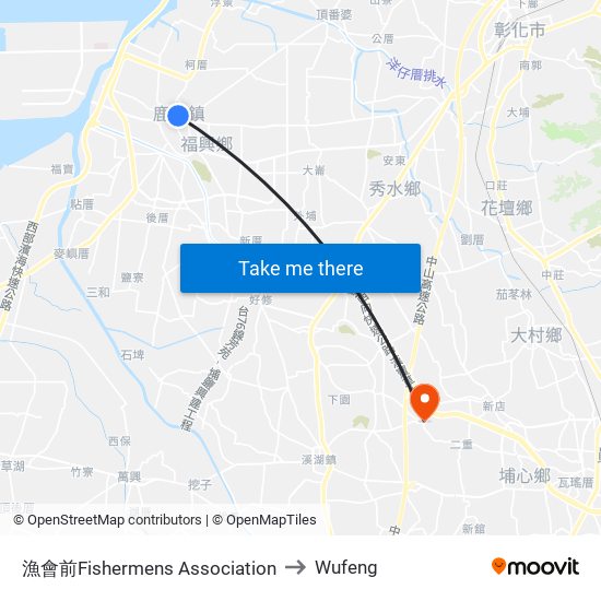漁會前Fishermens Association to Wufeng map