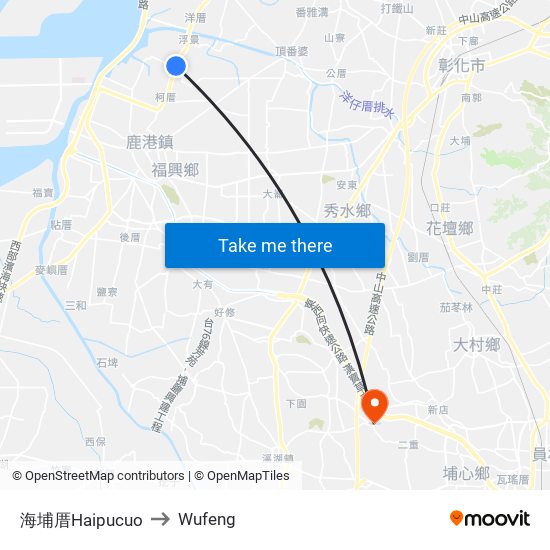 海埔厝Haipucuo to Wufeng map