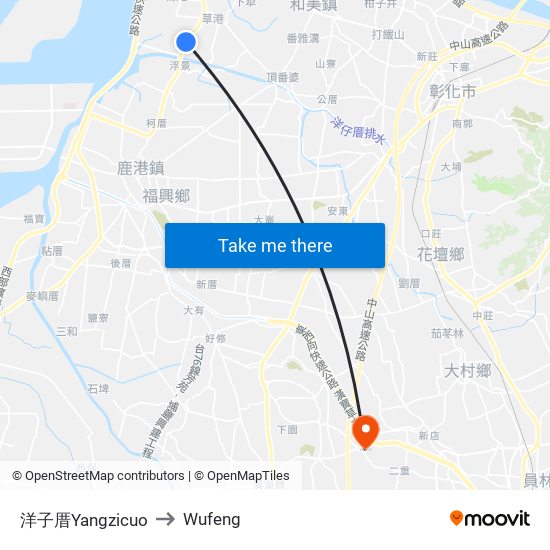 洋子厝Yangzicuo to Wufeng map
