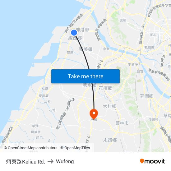 蚵寮路Keliau Rd. to Wufeng map