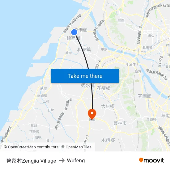 Zengjia Village to Wufeng map