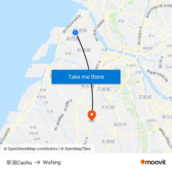 草湖Caohu to Wufeng map