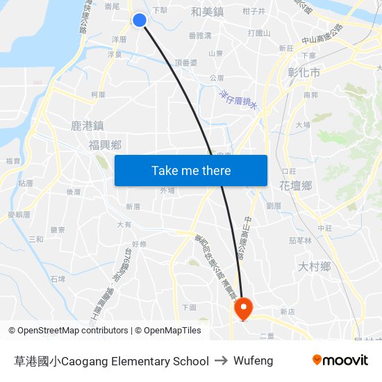 草港國小Caogang Elementary School to Wufeng map