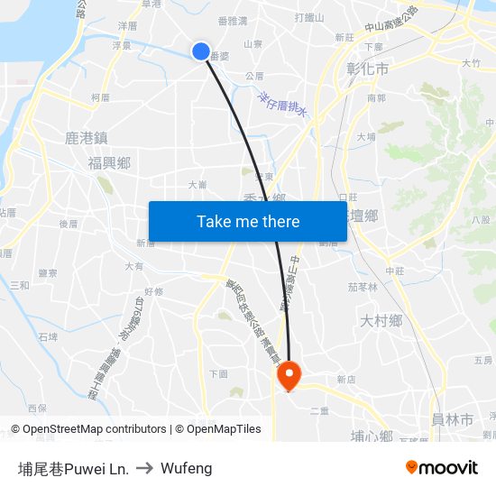 埔尾巷Puwei Ln. to Wufeng map