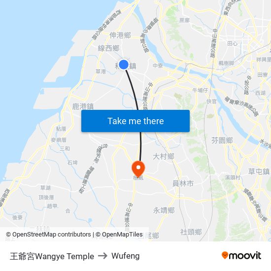 王爺宮Wangye Temple to Wufeng map