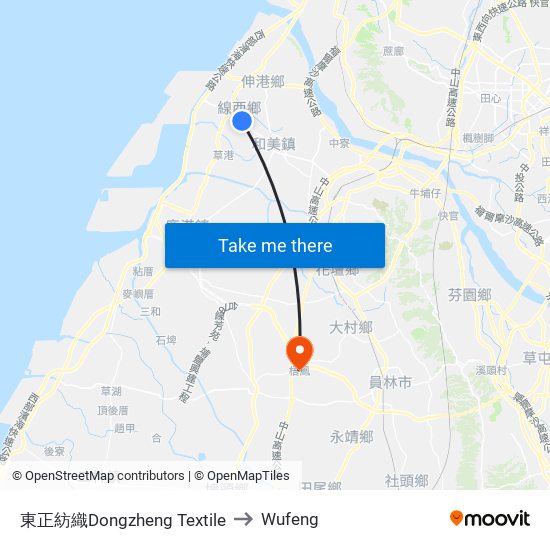 東正紡織Dongzheng Textile to Wufeng map