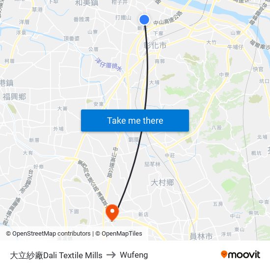 大立紗廠Dali Textile Mills to Wufeng map