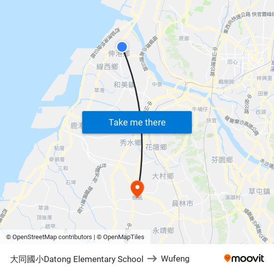 大同國小Datong Elementary School to Wufeng map