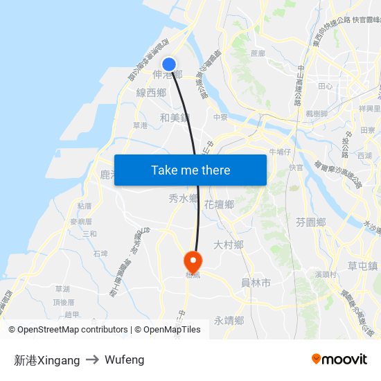 新港Xingang to Wufeng map
