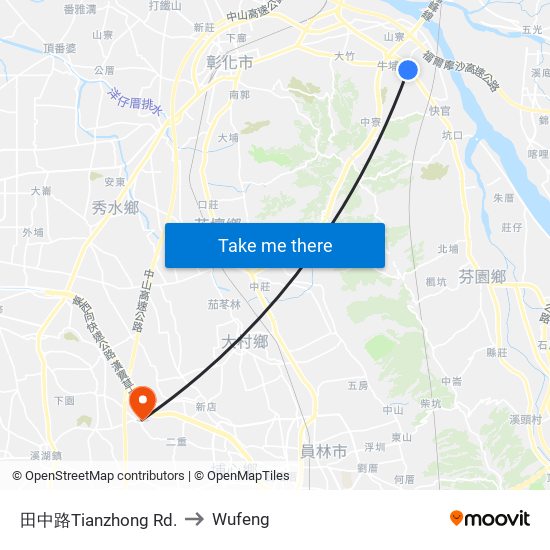 田中路Tianzhong Rd. to Wufeng map