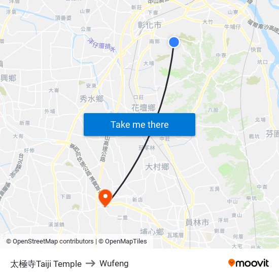 太極寺Taiji Temple to Wufeng map