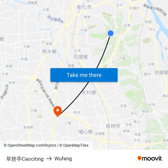 草慈亭Caociting to Wufeng map