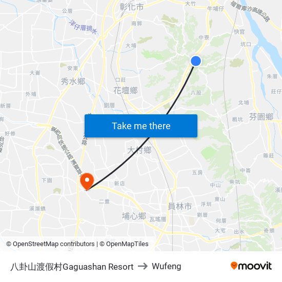 八卦山渡假村Gaguashan Resort to Wufeng map
