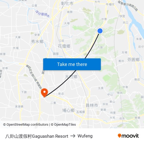 八卦山渡假村Gaguashan Resort to Wufeng map