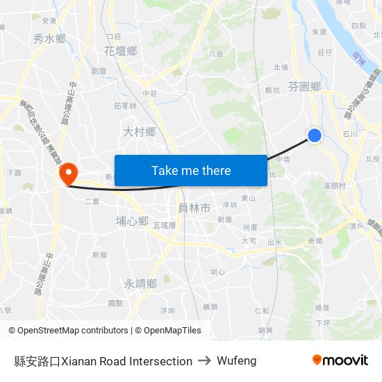 縣安路口Xianan Road Intersection to Wufeng map