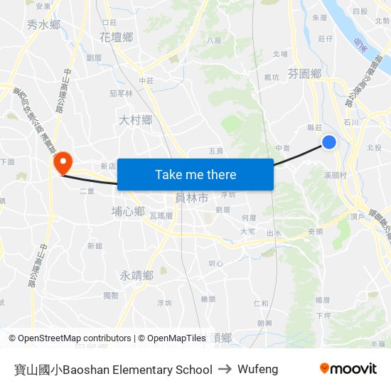 寶山國小Baoshan Elementary School to Wufeng map