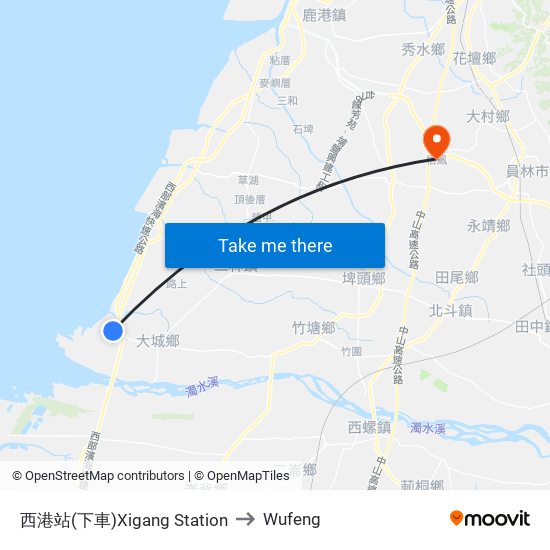 西港站(下車)Xigang Station to Wufeng map