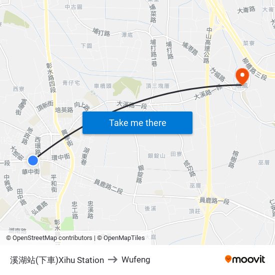 溪湖站(下車)Xihu Station to Wufeng map