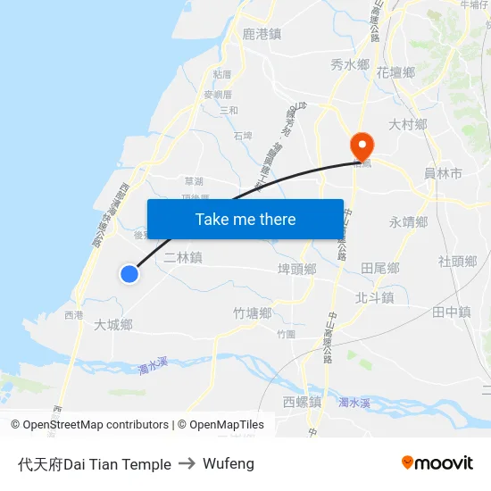 Dai Tian Temple to Wufeng map