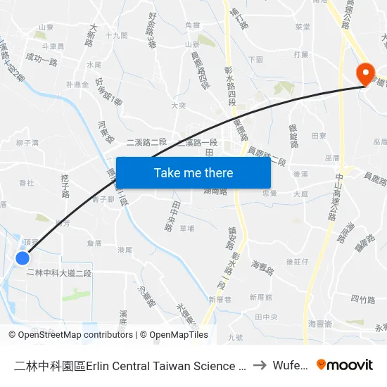 Erlin Central Taiwan Science Park to Wufeng map