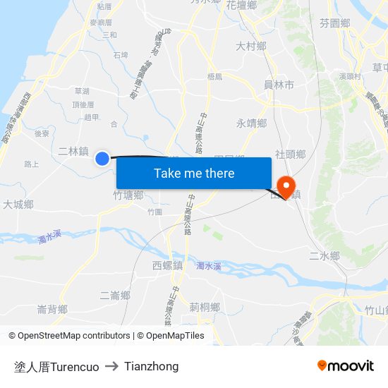 塗人厝Turencuo to Tianzhong map