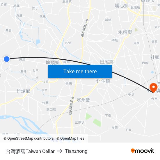 台灣酒窖Taiwan Cellar to Tianzhong map