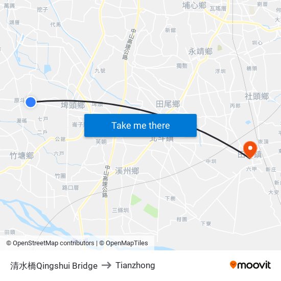 清水橋Qingshui Bridge to Tianzhong map