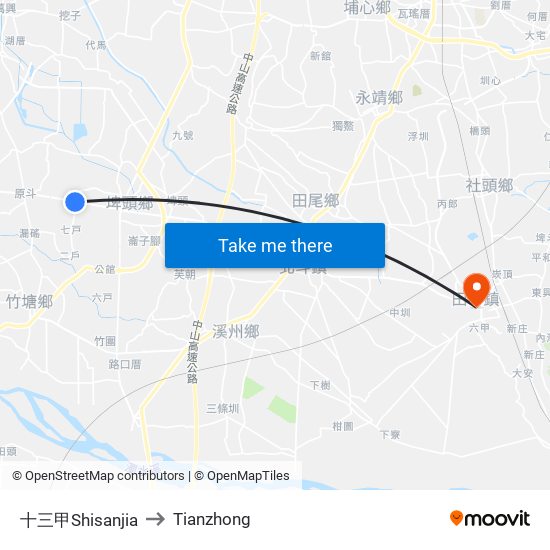 十三甲Shisanjia to Tianzhong map