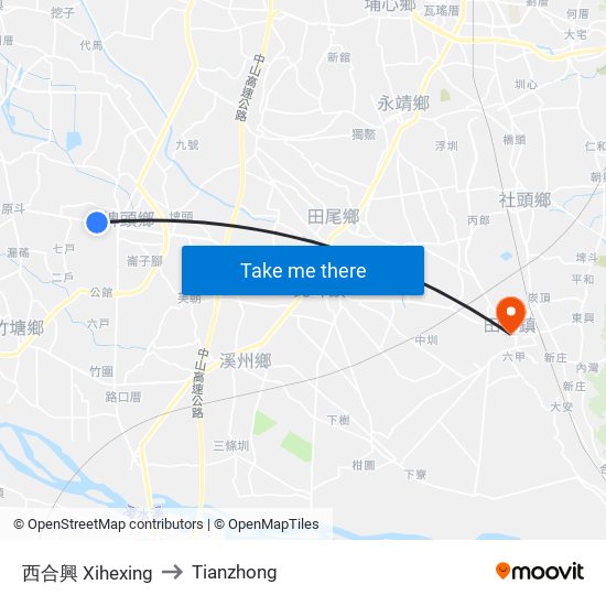 西合興 Xihexing to Tianzhong map