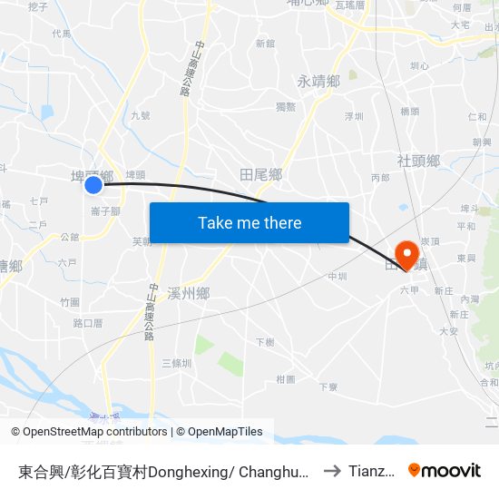 東合興/彰化百寶村Donghexing/ Changhua Souvenir Center to Tianzhong map