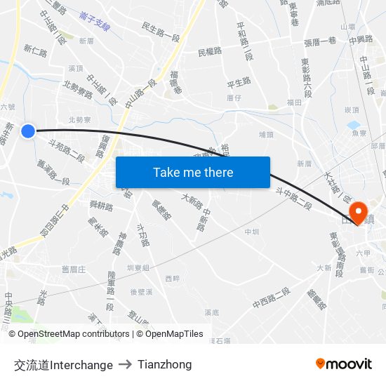 交流道Interchange to Tianzhong map